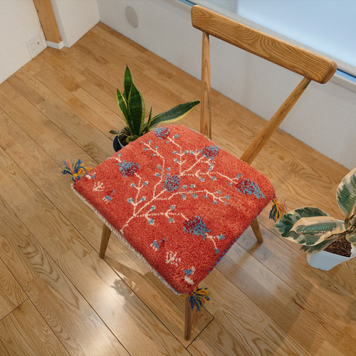 ペルシャ ギャッベ ミニマット 41x38.5cm 茜色 ザクロの実
