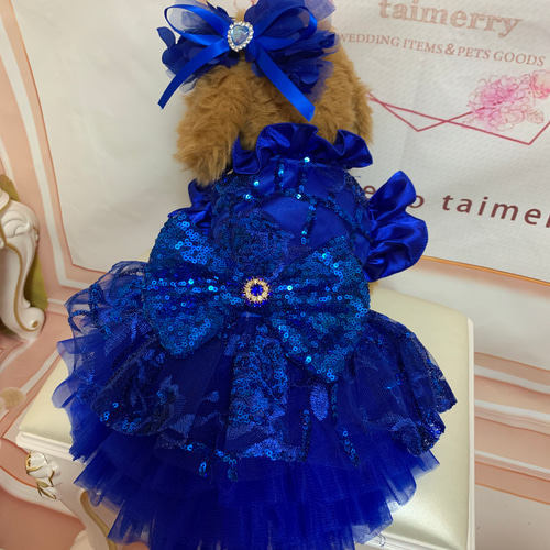 犬猫うさちゃん服 ロイヤルブルーのおめかしドレス ペット服