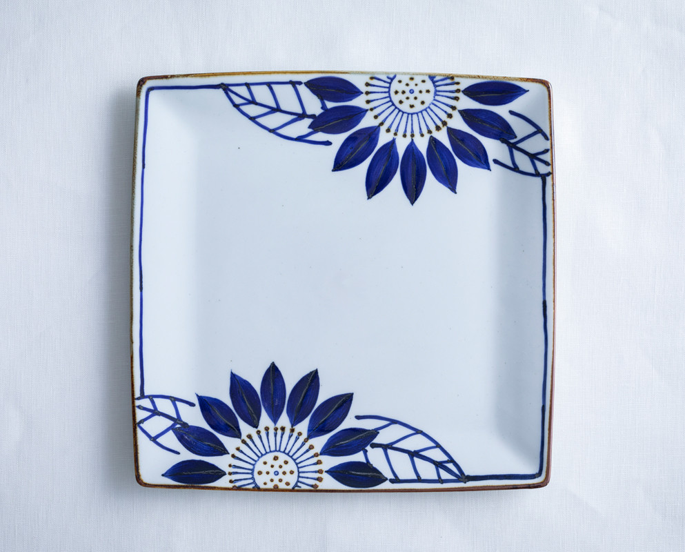 【波佐見焼　プレート】スクエアプレート　Ｌ　ブルーメ