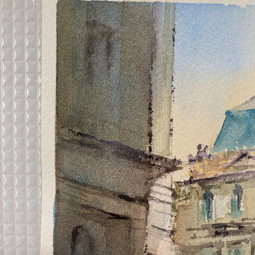 218）原画 水彩画 風景画 イタリアの街 絵画 マグリット0125