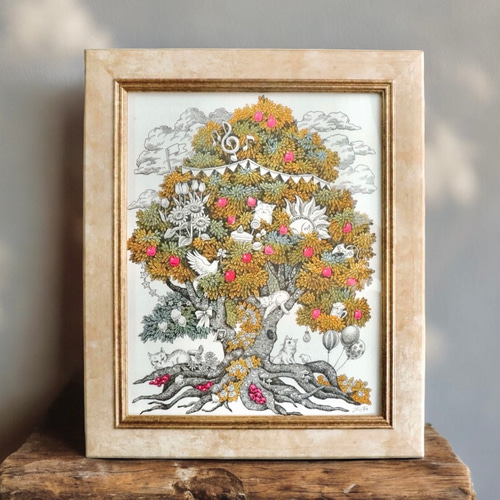原画一点物】「希望と安らぎの木」ペン画 ツリーのインテリアアート 森
