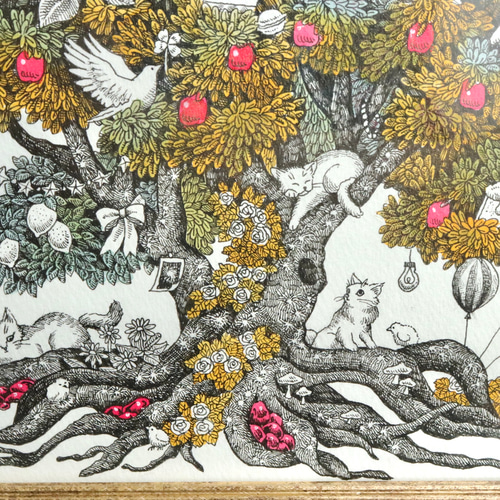 原画一点物】「希望と安らぎの木」ペン画 ツリーのインテリア
