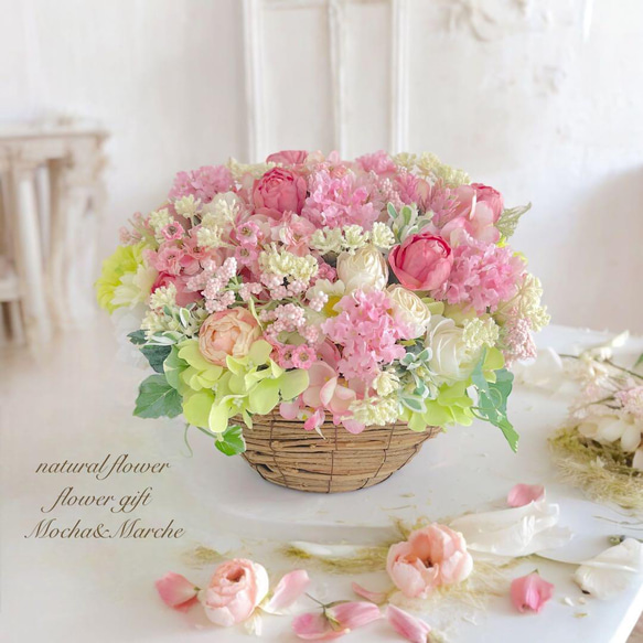 光触媒 紫陽花の咲いたフラワーアレンジ アートフラワー 誕生日