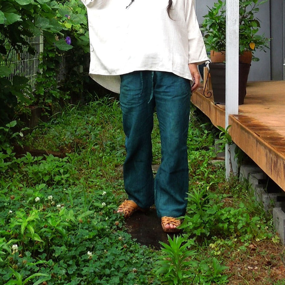 asana HEMP100% イージー パンツ○草木染めマンゴーインディゴ  