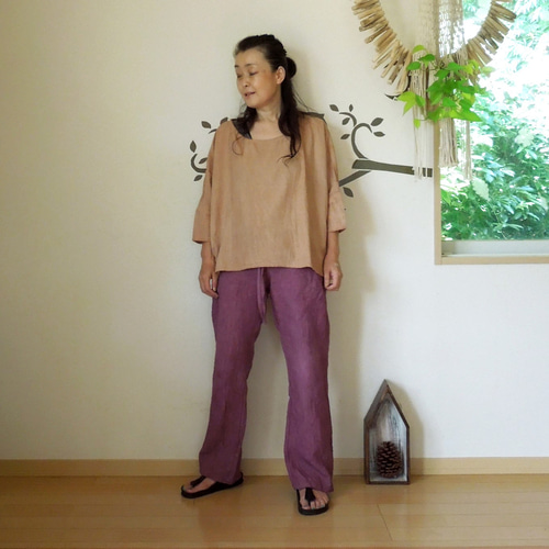 asana HEMP100% イージー パンツ○草木染めパープル ロングパンツ holy  