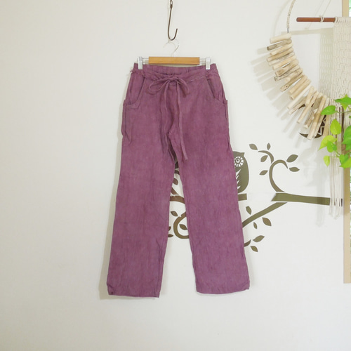 asana HEMP100% イージー パンツ○草木染めパープル ロングパンツ holy  