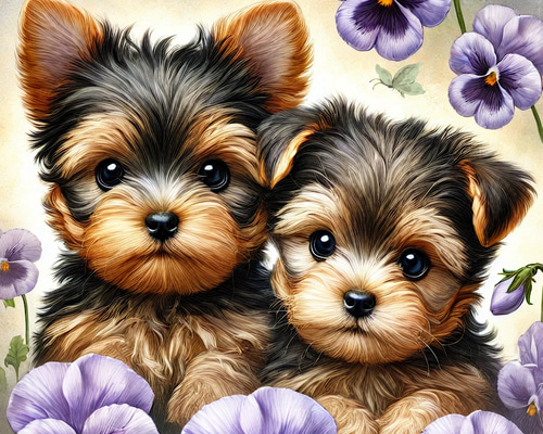 可愛いヨークシャテリアのパネル生地 オリジナル 生地 パネル生地