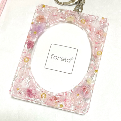NO.1 チェキケース トレカキーホルダー デコ ハート ピンク系フラワー