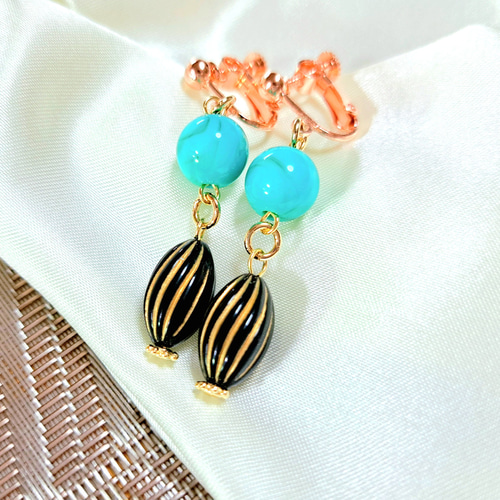 送料無料✨ターコイズブルーとドイツビーズ ブラック アンティーク  