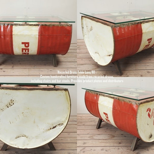 訳有 一点物 ドラム缶をリメイクしたテーブル 90cm ガラス 訳有 一点物 ドラム缶をリメイクしたテーブル 90cm ガラス