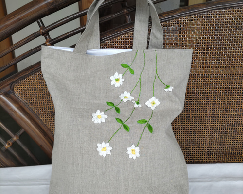 受注製作＞ハンドメイド＊トートバッグ＊手刺繍+リネン+シルバー