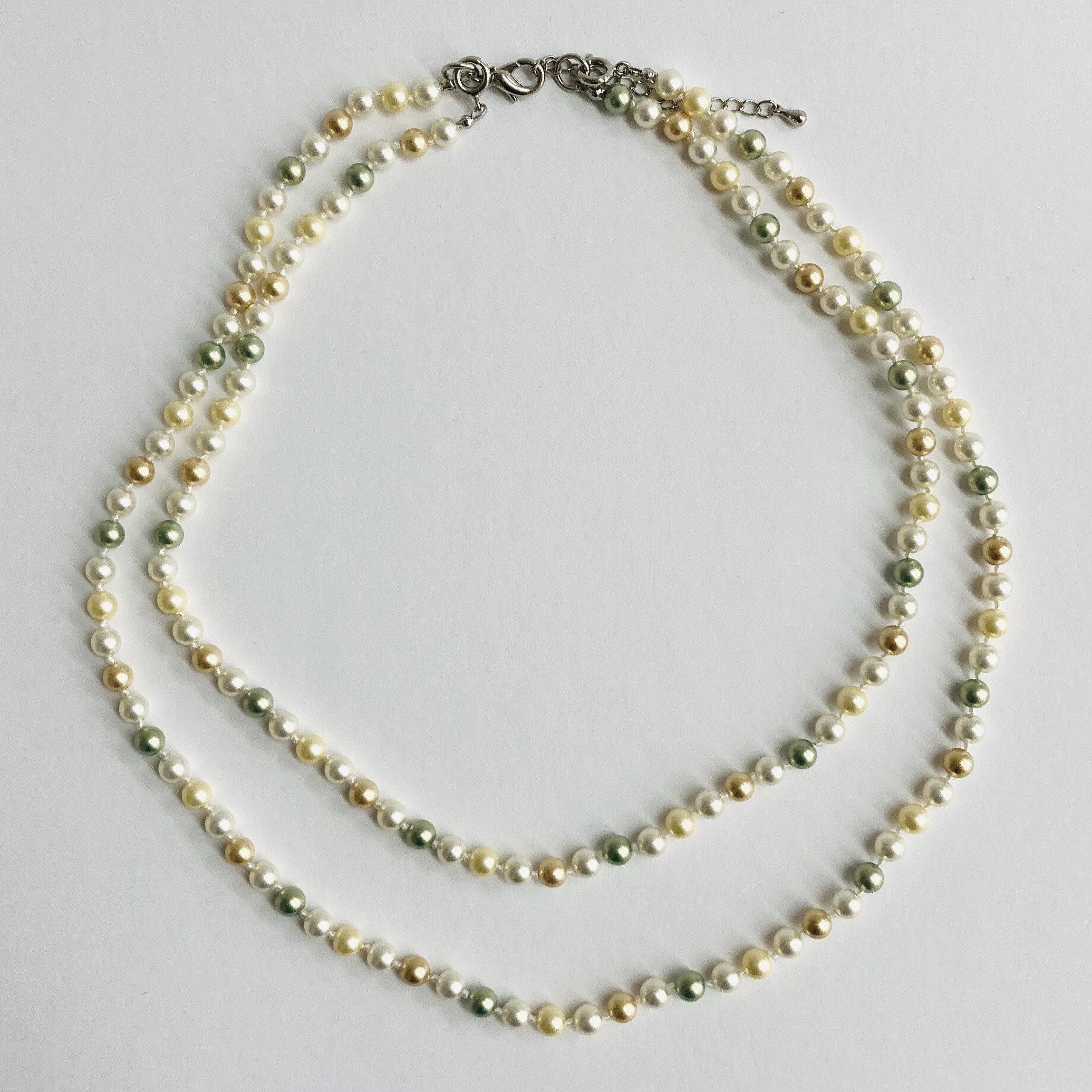 ガラスパール3Wayオールノット2連ネックレス/グリーンmix/R/made in japan