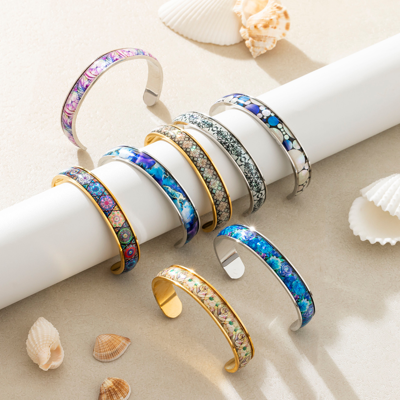 天然貝 螺鈿アート シェル ★ バングル 【デザイン選べる】 ギフト ・ プレゼント におすすめ