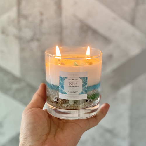 新作！海の灯り 癒しアロマソイキャンドル〜貝殻と天然石