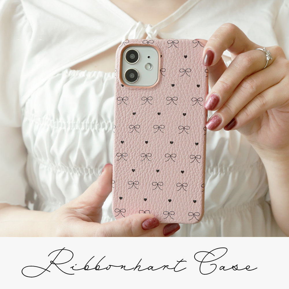 りぼん　ハート　本革 スマホケース 全32色 全機種対応 iPhone galaxy Xperia#nn00000907