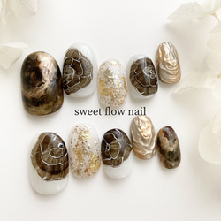 現品！ネイルチップＮＯ.40623(3)#0〜#9タイプ【ラウンドショート】ニュアンス　ブライダル　成人式 ミラー 1枚目の画像