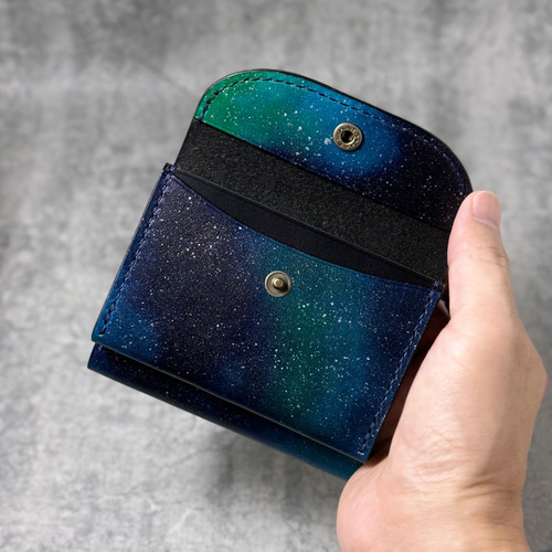 三つ折りコンパクト財布【宇宙】ミニ財布 レザー お札を折らない