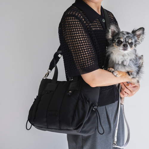 は自分にプチご褒美を お散歩バッグ】撥水2WAYキルティングバッグ ブラック 散歩 ー お出かけ・お散歩用品