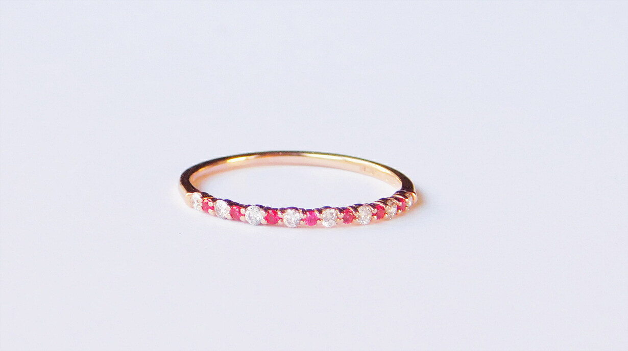 レッドスピネル ダイヤモンド エタニティーリング ピンクゴールド シンプル 華やか おしゃれリング