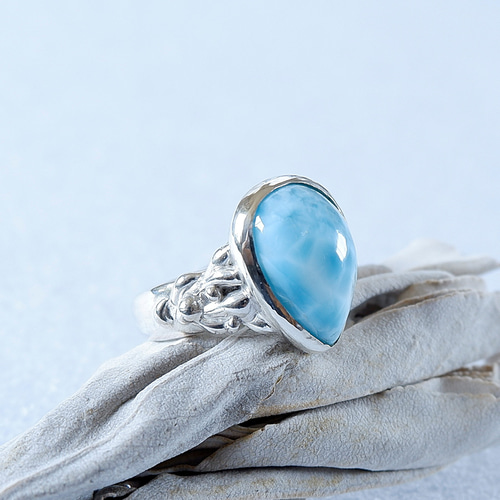 カリブの宝石～ ラリマーのデザインリング 14号 天然石アクセサリー