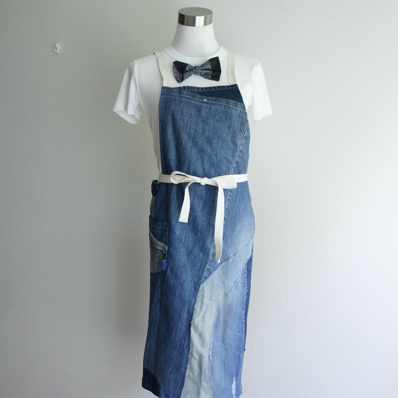 ap-240 パッチワークデニム　バッククロスエプロン