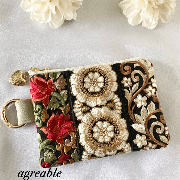 new》インド刺繍ポーチ インド刺繍リボンポーチ インド刺繍 お化粧 