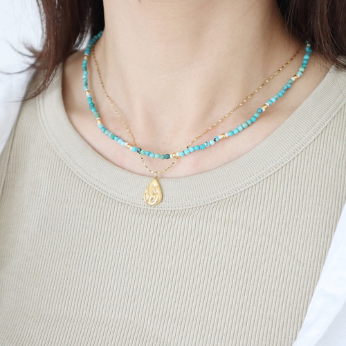 シルバーカラー追加！＼ステンレス製 ／ 天然石ターコイズネックレス