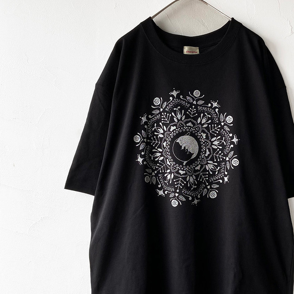 ねこの曼荼羅ビッグシルエットT（黒xシルバー） 5枚目の画像