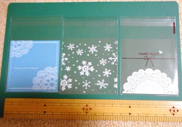送料無料☆ラスト2☆OPP袋3種セット（柄ミックス3種）リボン,雪結晶 