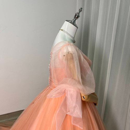 送料無料！カラードレス 薄ピンク トップス+スカート くるみボタン  