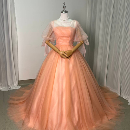 送料無料！カラードレス 薄ピンク トップス+スカート くるみボタン