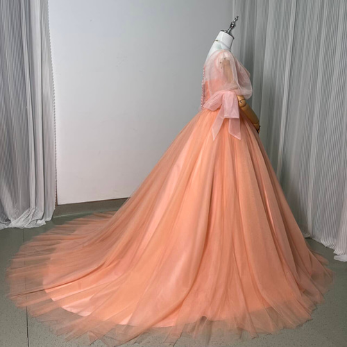 送料無料！カラードレス 薄ピンク トップス+スカート くるみボタン  