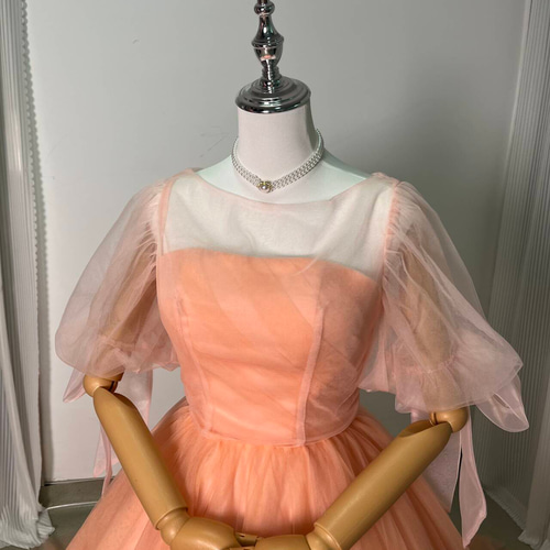 送料無料！カラードレス 薄ピンク トップス+スカート くるみボタン  