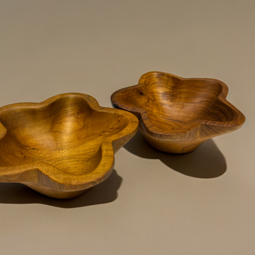 世界三大銘木 チーク無垢材 星形 花型 お椀 ボウル 木製 キャンプ