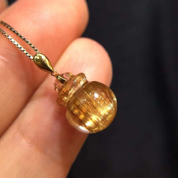 天然 コッパ（銅色）ルチルクォーツ 金袋 ペンダント k18 No885  