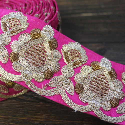 10cm単位】インド 刺繍 リボン レース：ピンク（IRL161） リボン