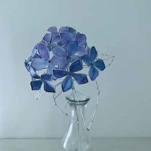 一点物】青紫のミニ紫陽花 1本売り ディップフラワー ワイヤー