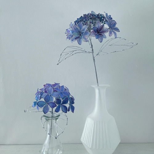 一点物】青紫のミニ紫陽花 1本売り ディップフラワー ワイヤー
