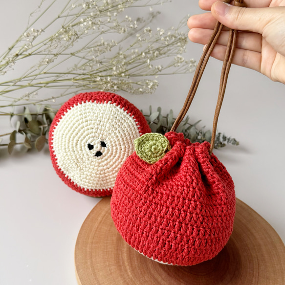 七五三にも！ころんと飾れるりんごの巾着袋（大きいサイズ） 浴衣