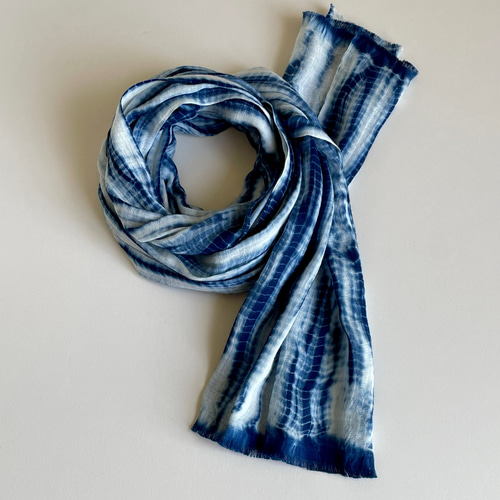 藍染 絞り染め ダブルガーゼ ストール: ストライプ 綿100