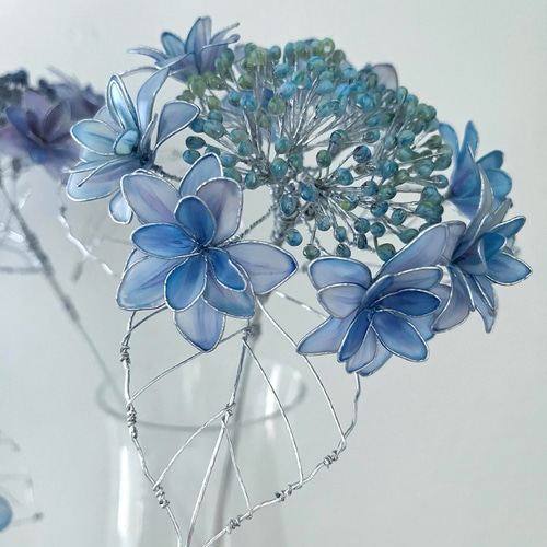 特大サイズ　ブルーグリーン紫陽花リース　ワイヤークラフト　ディップアート　アート 特大サイズ ブルーグリーン紫陽花リース ワイヤークラフト ディップ