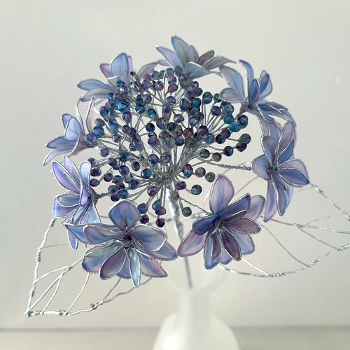 一点物】青紫のガクアジサイ 1本売り ディップフラワー ワイヤー