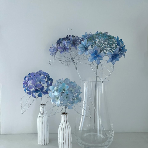 一点物】青紫のガクアジサイ 1本売り ディップフラワー ワイヤー