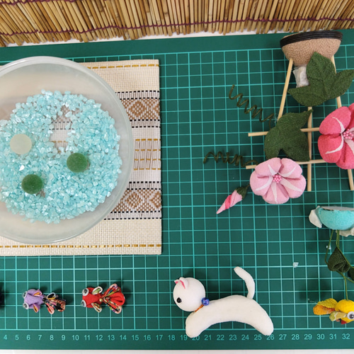 朝顔　金魚　猫　ちりめん細工 金魚鉢 朝顔 猫 日本の夏 ちりめん細工 その他置物 himadare