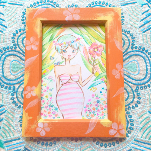 ガールズイラスト & 木製フォトフレーム L判【Floral】水彩 ♥ 壁掛け