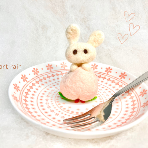 送料無料】ほっこりうさぎのマスコット（桃）かわいい 羊毛フェルト