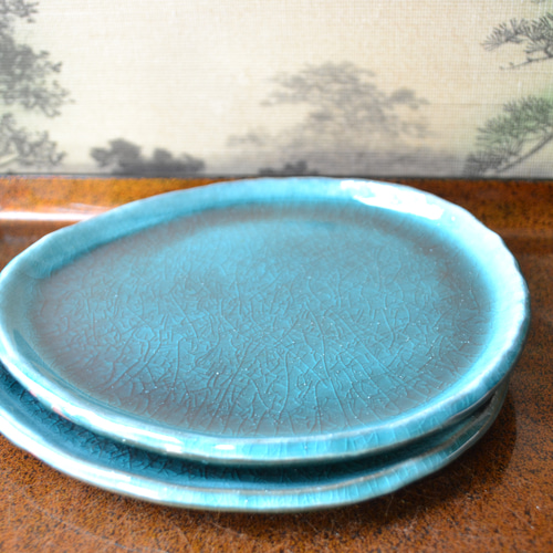 新着！】涙皿2枚セット(ターコイズ) ティア お皿 小皿 ギフト ☆萩焼き