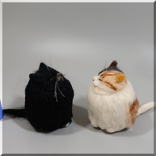 羊毛フェルト 猫 仲良しデブ猫さん 黒猫 三毛猫 ブサ猫 ねこ ネコ 猫