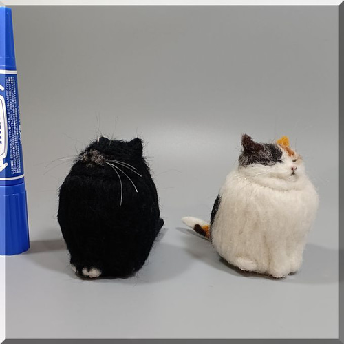 羊毛フェルト 猫 仲良しデブ猫さん 黒猫 三毛猫 ブサ猫 ねこ ネコ 猫
