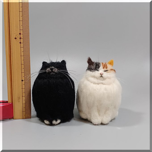 羊毛フェルト 猫 仲良しデブ猫さん 黒猫 三毛猫 ブサ猫 ねこ ネコ 猫